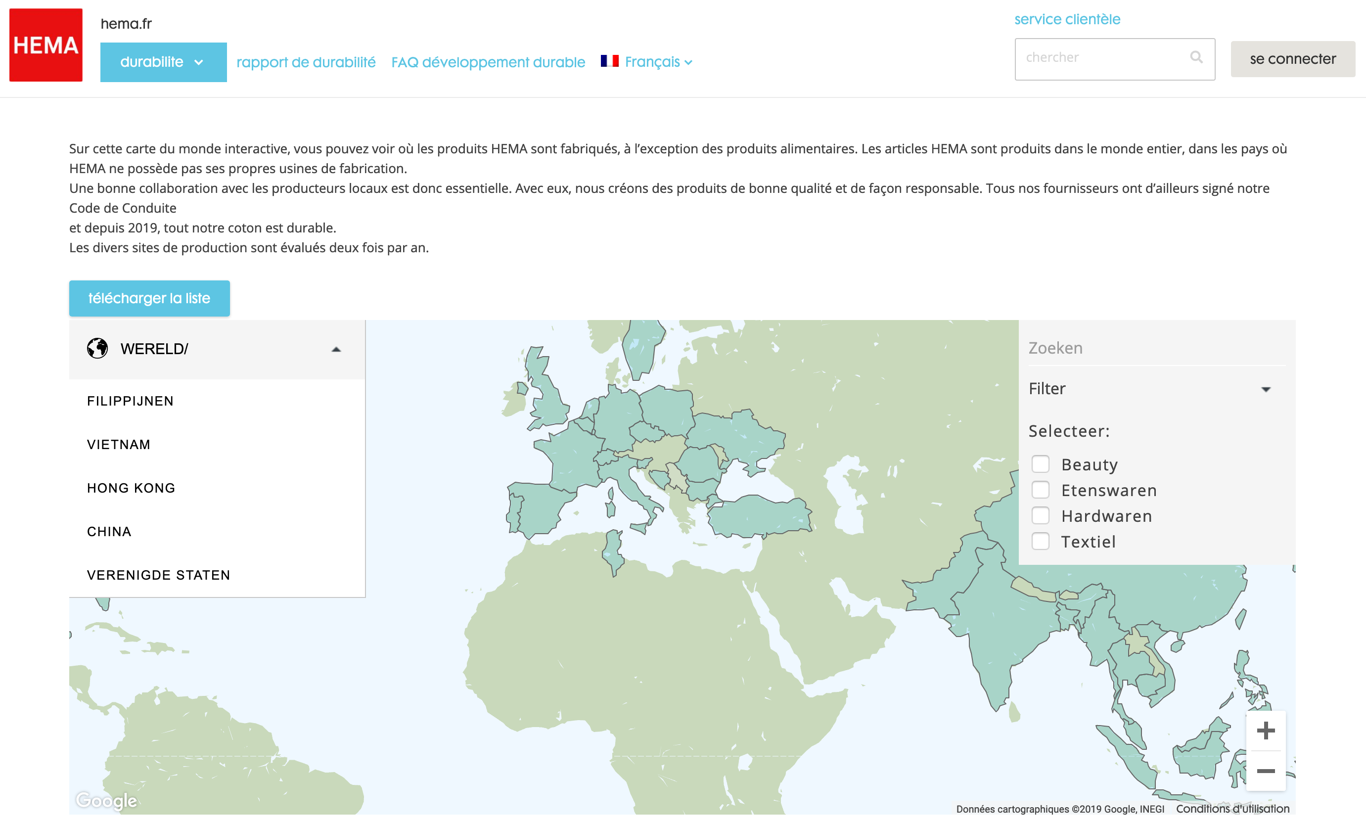 HEMA rend publique la liste de ses sites de production