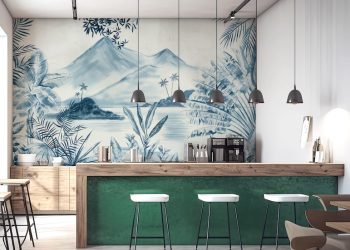 The interior of the restaurant is green and white color