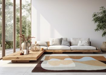 modern living room with brown leather sofa and black picture on the wall